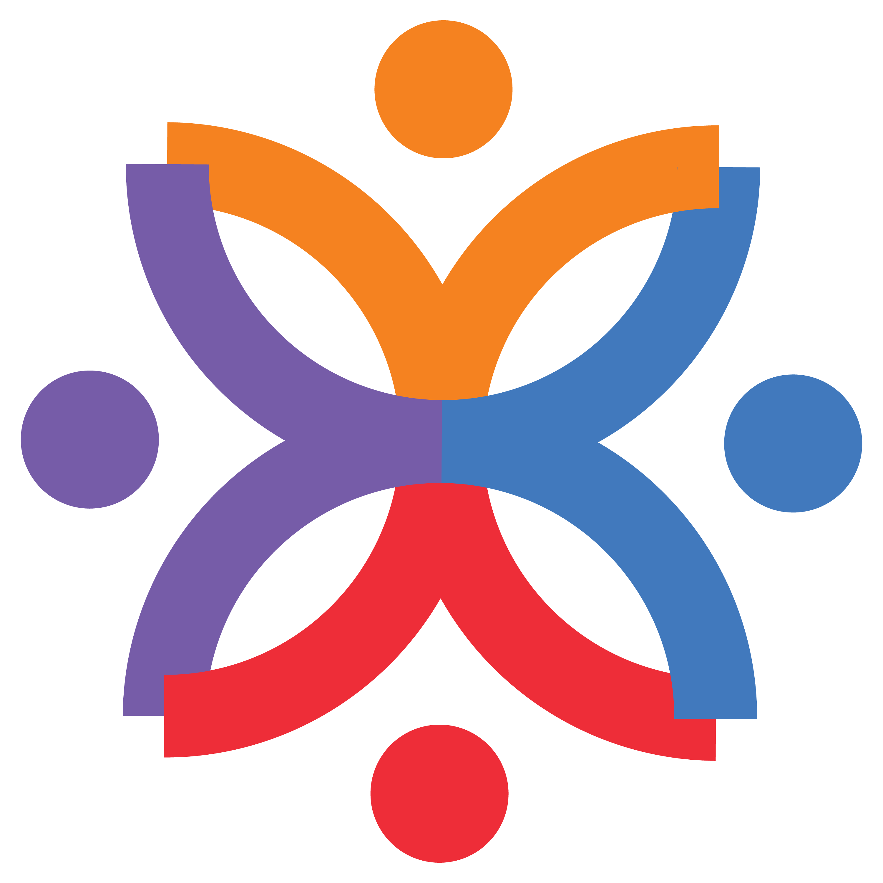 Lifequipt Logo is 4 colors, Blue, Purple, Red and Orange, and represents community wellbeing.